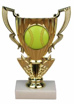 8" Softball Trophy Cup Figure - Marble Base - Domed Softball Insert